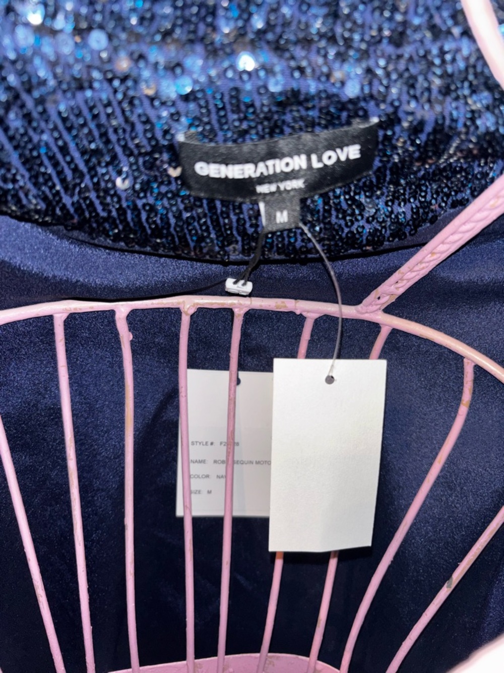 Generation Love NWT Navy Sequin Moto Jacket - Picture 7 of 7